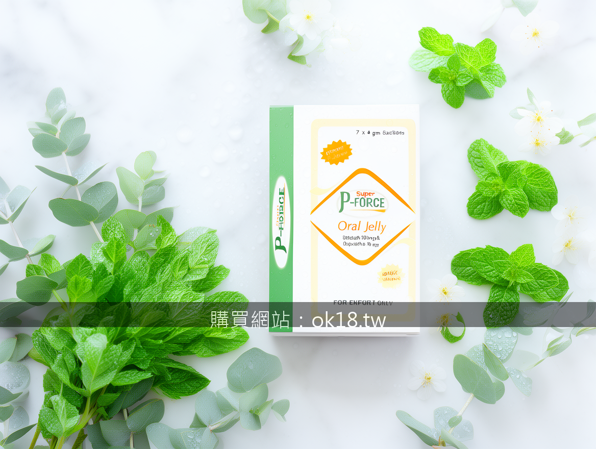 FRESH GREEN LEAVES with water droplets. Place the Super P-FORCE Oral Jelly 7 x 4